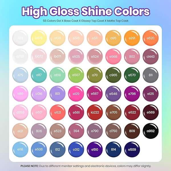 Beetles Summer Gel Nail Polish Set - Vibrarnt Holiday 55 Colors Neon Gel Polish Kit with 5 Pcs Base Glossy Matte Top Coat, Red Brown Pink Green Blue UV LED Soak Off Gel Gifts for Women - Image 2