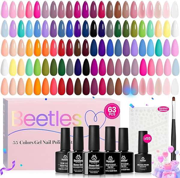 Beetles Summer Gel Nail Polish Set - Vibrarnt Holiday 55 Colors Neon Gel Polish Kit with 5 Pcs Base Glossy Matte Top Coat, Red Brown Pink Green Blue UV LED Soak Off Gel Gifts for Women - Image 6