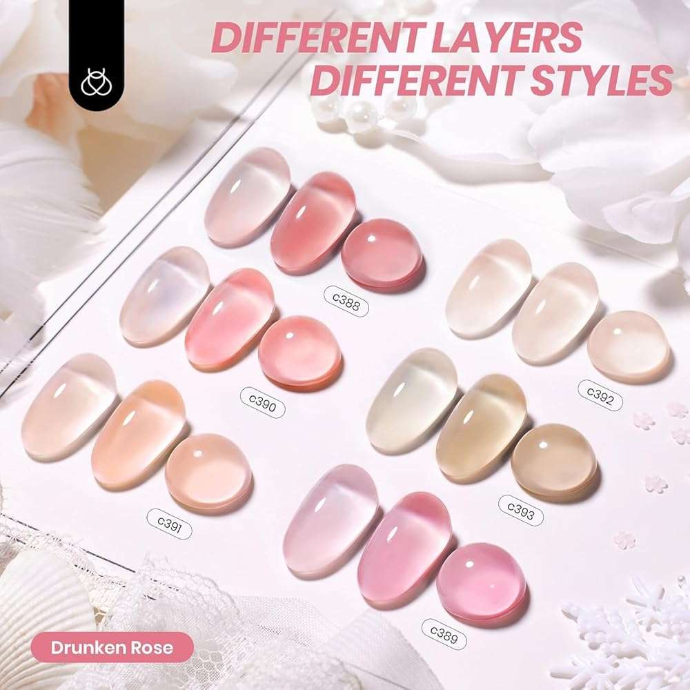 Beetles Nude Gel Nail Polish Set - 6 Colors Nude Pink Brown Neutral Jelly Gel Polish Kit Sheer Translucent Effect Soak Off UV Nail Art Design Drunken Rose Collection Manicure Gift for Women - Image 2