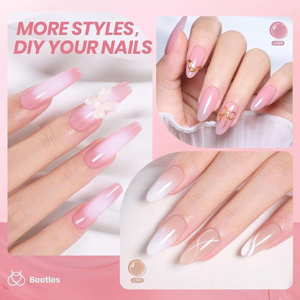 Beetles Nude Gel Nail Polish Set - 6 Colors Nude Pink Brown Neutral Jelly Gel Polish Kit Sheer Translucent Effect Soak Off UV Nail Art Design Drunken Rose Collection Manicure Gift for Women - Image 3