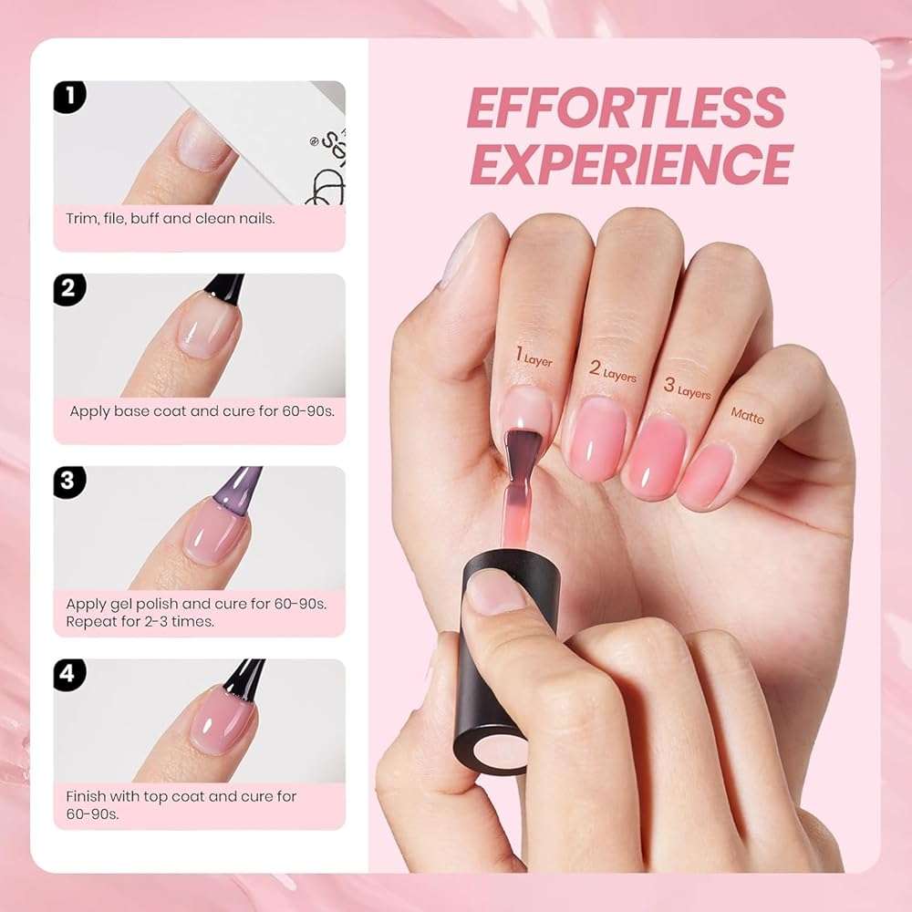 Beetles Nude Gel Nail Polish Set - 6 Colors Nude Pink Brown Neutral Jelly Gel Polish Kit Sheer Translucent Effect Soak Off UV Nail Art Design Drunken Rose Collection Manicure Gift for Women - Image 5