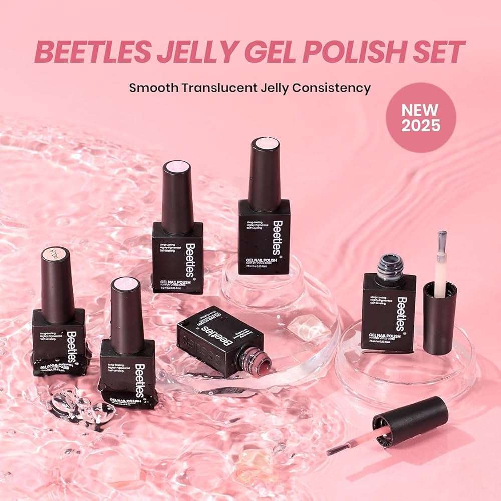 Beetles Nude Gel Nail Polish Set - 6 Colors Nude Pink Brown Neutral Jelly Gel Polish Kit Sheer Translucent Effect Soak Off UV Nail Art Design Drunken Rose Collection Manicure Gift for Women - Image 7