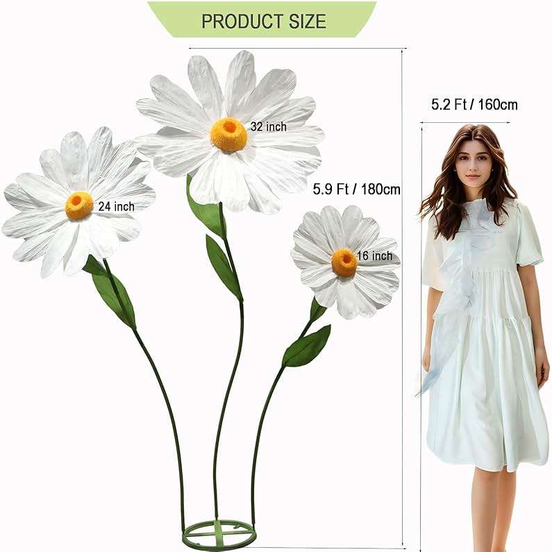 YOFNIRG Large Daisy Flowers Artificial 5.9 Ft Giant Paper Flowers Decoration Big Flowers Decor for Birthday Party Garden Office Home Wedding Graduation Shop Window Display(White) - Image 3