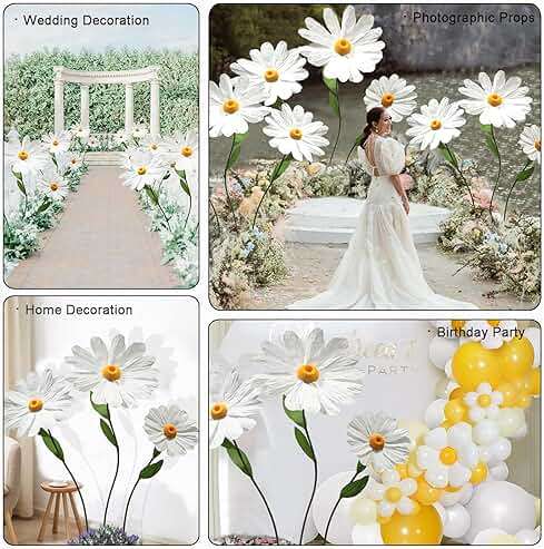YOFNIRG Large Daisy Flowers Artificial 5.9 Ft Giant Paper Flowers Decoration Big Flowers Decor for Birthday Party Garden Office Home Wedding Graduation Shop Window Display(White) - Image 5