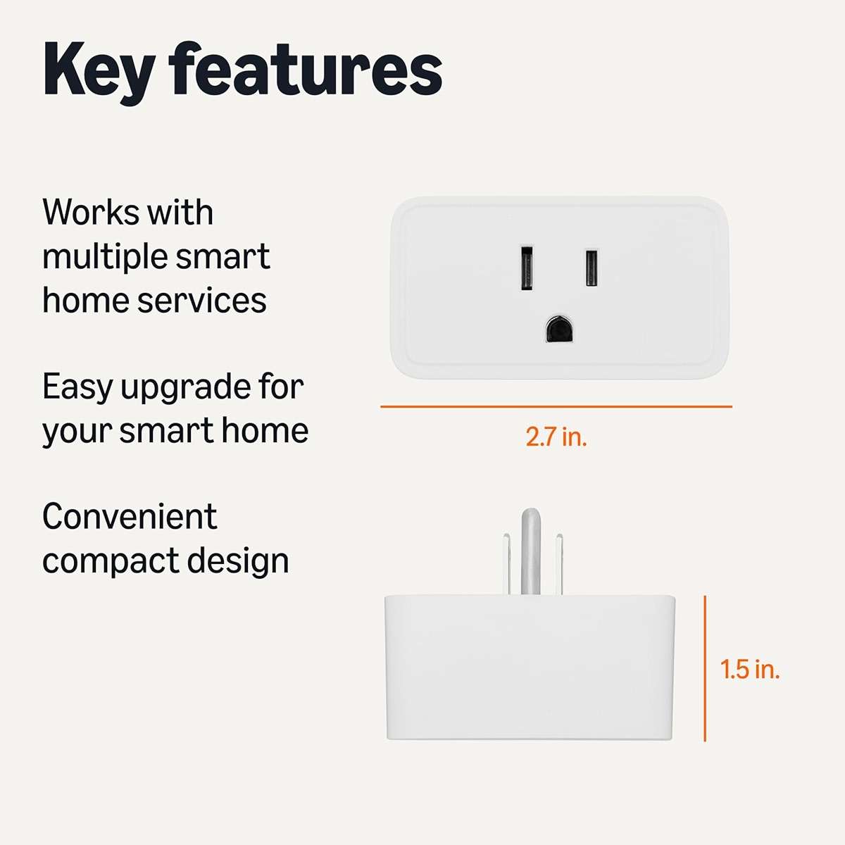 Amazon Basics Smart Plug, Matter Compatible, Compatible with Amazon Alexa, Google Home, Apple HomeKit, Voice Control, Control Appliances, Matter Hub Required, 2.4 GHz Wi-Fi Only, 1-Pack, White - Image 2
