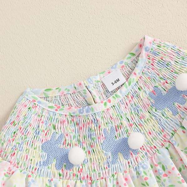 Foidiccx Baby Girl 4th of July Outfit Lace Trim Puff Sleeve Bow Fireworks Embroidery Romper Newborn Bib Neck Plaid Bodysuit - Image 2