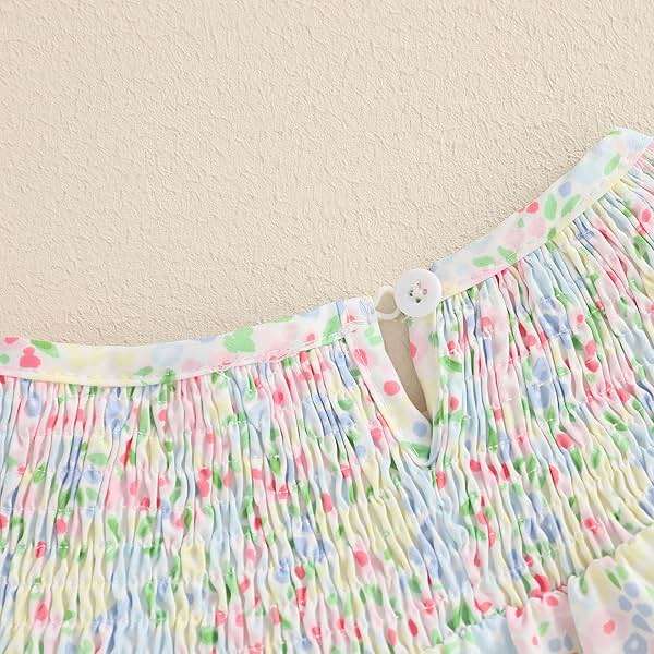 Foidiccx Baby Girl 4th of July Outfit Lace Trim Puff Sleeve Bow Fireworks Embroidery Romper Newborn Bib Neck Plaid Bodysuit - Image 5