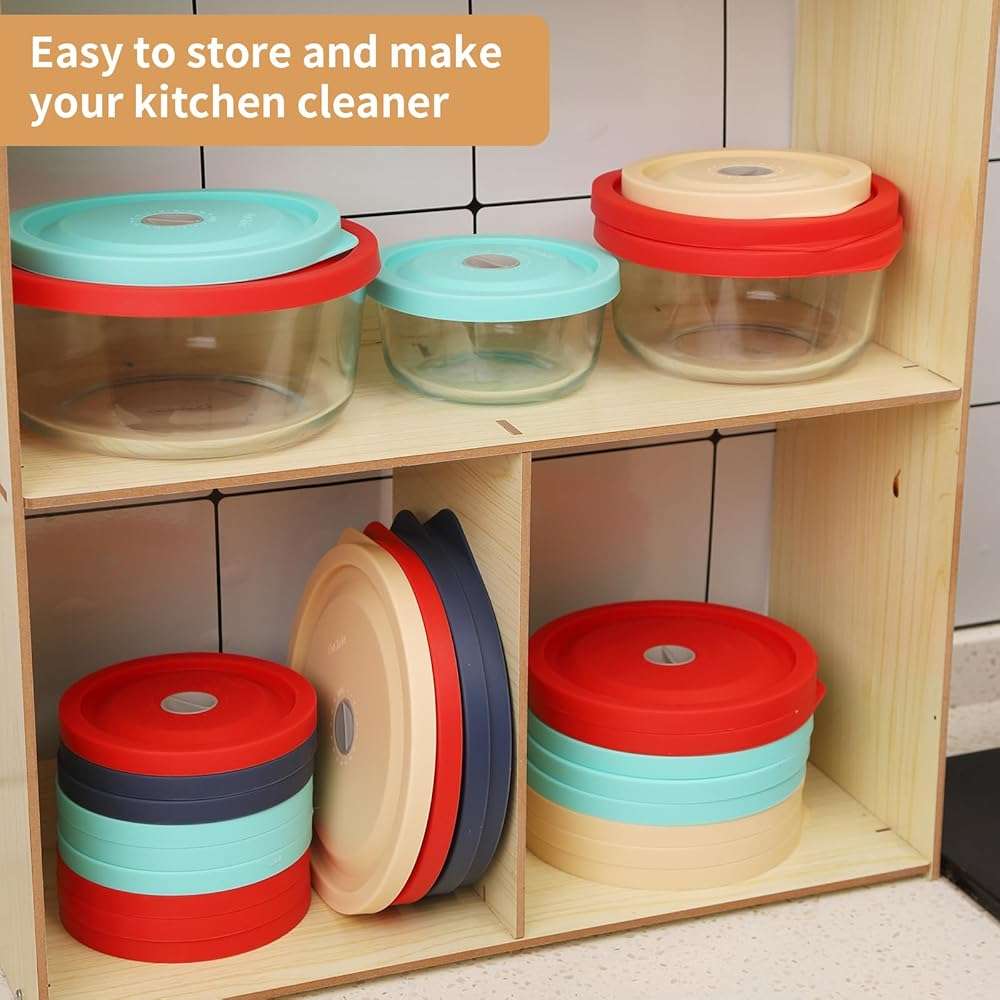 Replacement Lids for Pyrex 7202-PC 1Cup, 7200-PC 2Cup, 7201-PC 4Cup, 7402-PC 6/7Cup, 7210-PC 3Cup and 7211-PC 6Cup Rectangle, Silicone Cover for Glass Bowl 9 Pack - Image 9
