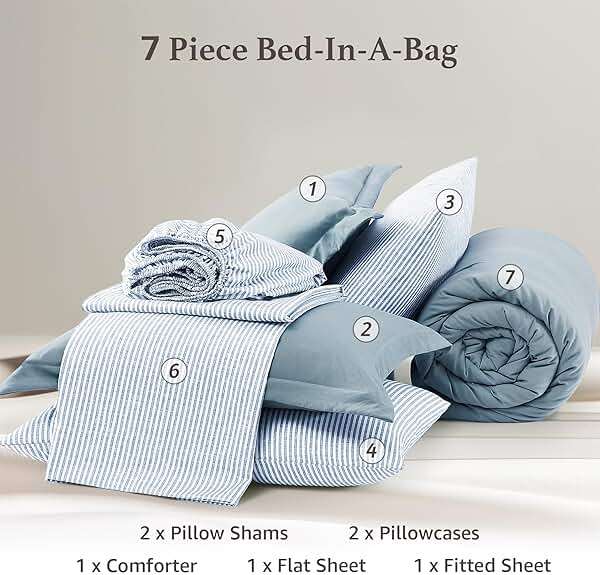 Monbix Queen Comforter Set - 7 Pieces Dusty Blue Prewashed Bed in a Bag Queen Bedding Sets with Comforters, All Seasons Ultra Soft Comforter Bed Set with Sheets,Pillowcases & Shams - Image 7
