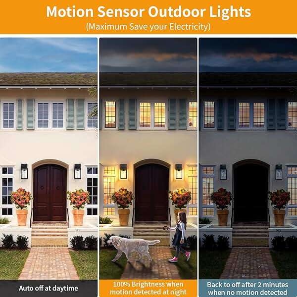 2 Pack Motion Sensor Outdoor Light Fixtures Wall Mount, H 10.24'' Small Front Porch Lights for House, Exterior Wall Sconce, Black Waterproof Lantern Lamp,Outside Coach Light for Garage Entryway Yard - Image 2