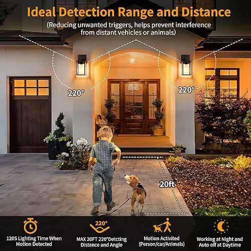 2 Pack Motion Sensor Outdoor Light Fixtures Wall Mount, H 10.24'' Small Front Porch Lights for House, Exterior Wall Sconce, Black Waterproof Lantern Lamp,Outside Coach Light for Garage Entryway Yard - Image 3