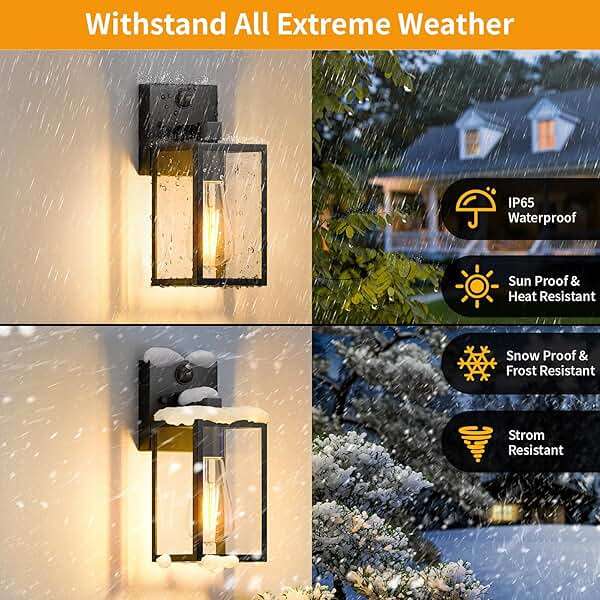 2 Pack Motion Sensor Outdoor Light Fixtures Wall Mount, H 10.24'' Small Front Porch Lights for House, Exterior Wall Sconce, Black Waterproof Lantern Lamp,Outside Coach Light for Garage Entryway Yard - Image 4