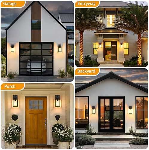2 Pack Motion Sensor Outdoor Light Fixtures Wall Mount, H 10.24'' Small Front Porch Lights for House, Exterior Wall Sconce, Black Waterproof Lantern Lamp,Outside Coach Light for Garage Entryway Yard - Image 7