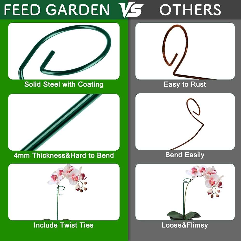 FEED GARDEN 16 Inch 12 Pack Plant Support Stakes, Metal Garden Flower Stakes and Supports for Outdoor Plants, Plant Stem Support with 24 Twist Ties for Amaryllis Lily Rose Peony Tomatoes Gladiolus - Image 4
