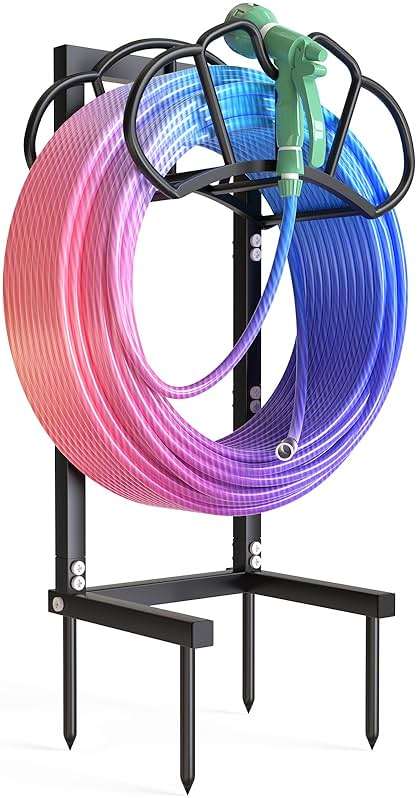 Qatsrin New Garden Hose Holder, Super Stable Water Hose Holders Stand Holds 160-Feet Hose, Rustproof Freestanding Hose Storage Hanger Rack for Outside Yard Lawn Farm, Black - Image 1