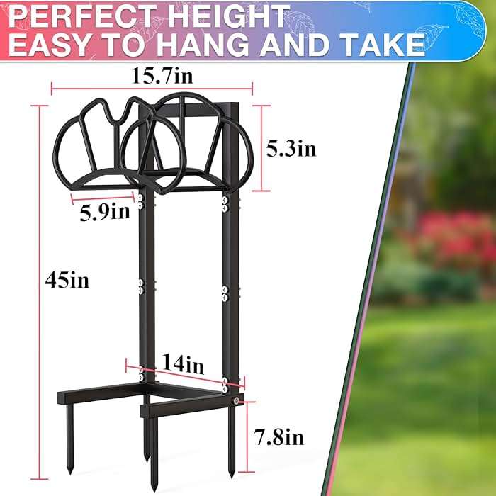 Qatsrin New Garden Hose Holder, Super Stable Water Hose Holders Stand Holds 160-Feet Hose, Rustproof Freestanding Hose Storage Hanger Rack for Outside Yard Lawn Farm, Black - Image 2