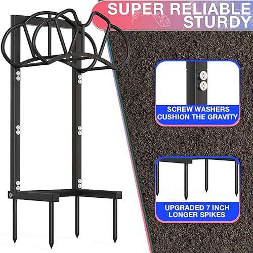 Qatsrin New Garden Hose Holder, Super Stable Water Hose Holders Stand Holds 160-Feet Hose, Rustproof Freestanding Hose Storage Hanger Rack for Outside Yard Lawn Farm, Black - Image 5