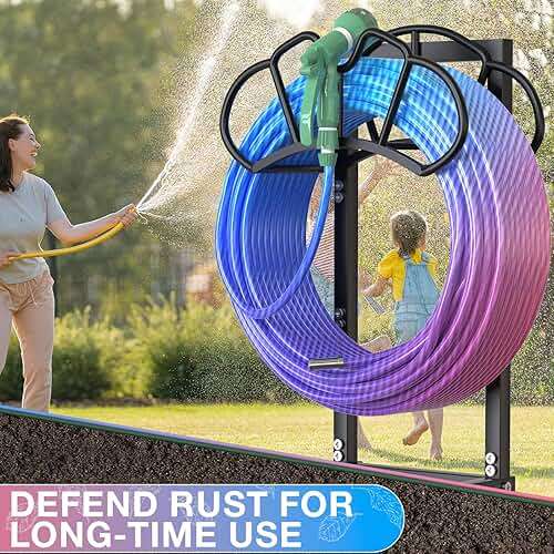 Qatsrin New Garden Hose Holder, Super Stable Water Hose Holders Stand Holds 160-Feet Hose, Rustproof Freestanding Hose Storage Hanger Rack for Outside Yard Lawn Farm, Black - Image 6