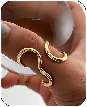 AIETUE Chunky Rings For Women, Gold Silver Thumb Ring Asymmetrical Wavy Curve Ring Adjustable Non Tarnish Dainty Stainless Steel New Year Anniversary Birthday Jewelry Gift - Image 1