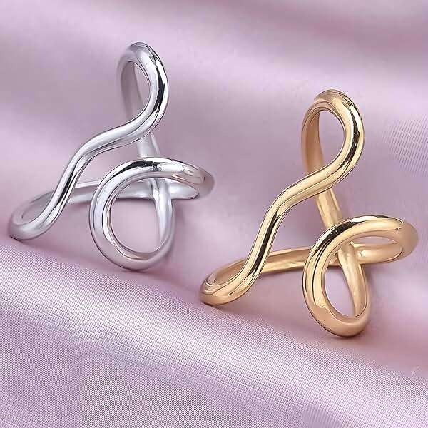 AIETUE Chunky Rings For Women, Gold Silver Thumb Ring Asymmetrical Wavy Curve Ring Adjustable Non Tarnish Dainty Stainless Steel New Year Anniversary Birthday Jewelry Gift - Image 7