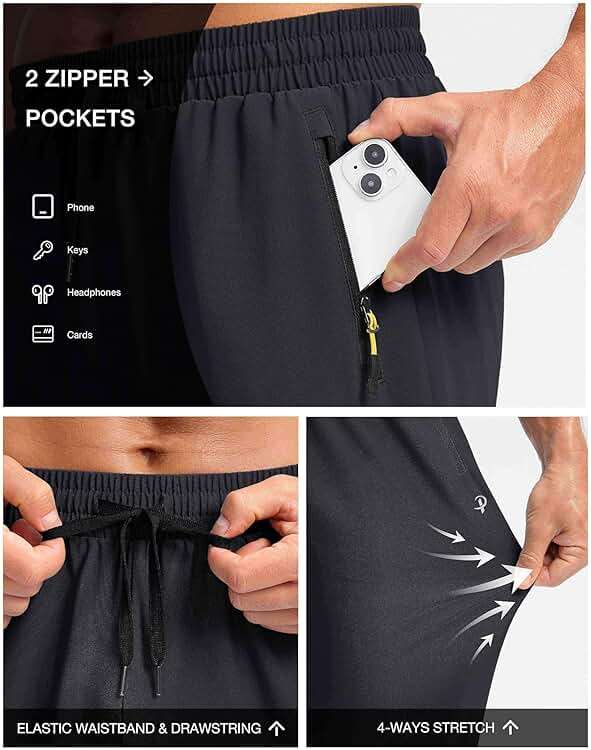 Pudolla Men's Lightweight Hiking Pants Quick Dry Outdoor Sweatpants with Zipper Pockets for Athletic Workout Casual Travel - Image 3