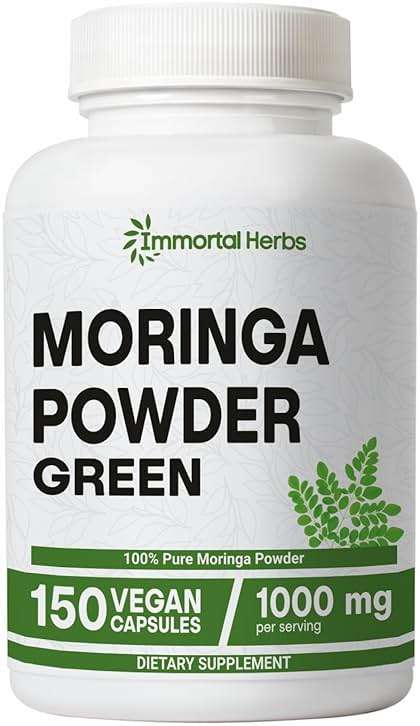 Immortal Herbs Moringa Capsules 1000mg, 20:1 Pure Moringa Leaf Powder Extract, 150 Vegan Pills, 2.5 Month Supply, Non-GMO & Gluten Free Oleifera Green Superfood Supplement - Image 1