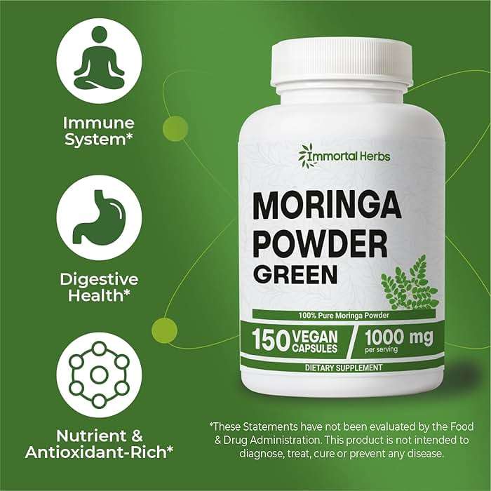 Immortal Herbs Moringa Capsules 1000mg, 20:1 Pure Moringa Leaf Powder Extract, 150 Vegan Pills, 2.5 Month Supply, Non-GMO & Gluten Free Oleifera Green Superfood Supplement - Image 4