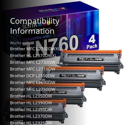 E-Z Ink Pro TN760 Toner for Brother Printer Replacement for Brother TN760 Toner TN-730/TN-760 TN730 to Use with HL-L2350DW HL-L2370DW HL-L2390DW HL-L2395DW MFC-L2710DW MFC-L2750DW Printer(4black) - Image 3