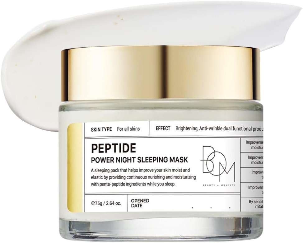 BOM COSMETICS Peptide Power Night Sleeping Mask 2.64 Fl Oz, High-Density Hydrating Overnight Facial Mask with Penta-Peptides and 99% Pure Gold for Skin Elasticity, Smooth Skin Texture, Korean Skincare - Image 1