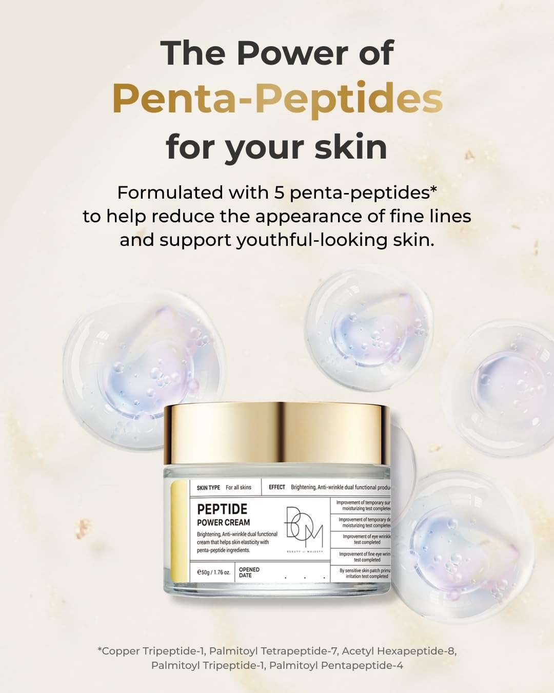BOM COSMETICS Peptide Power Cream 1.76 Fl Oz, Daily Moisturizing Cream with Peptide and 99% Pure Gold for Hydration, Collagen Support to improve Skin Texture, Skin Barrier Care, Korean Skincare - Image 6