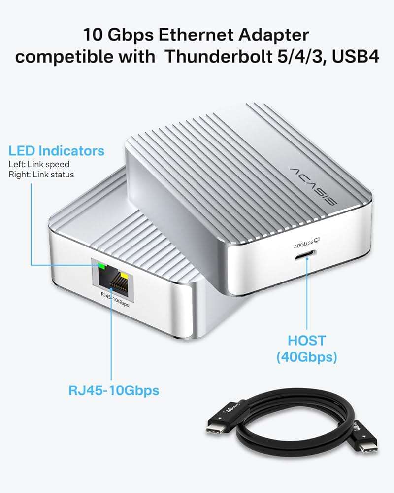 ACASIS USB4 to10gb ethernet Adapter High-Speed USB C to Ethernet Adapter OnlyCompatibleThunderbolt3/4/5/USB4 Aluminum Housing10gb ethernet Adapter Supports10/5/2.5/1Gbps/100Mb/s for Mac/Windows/Linux - Image 2