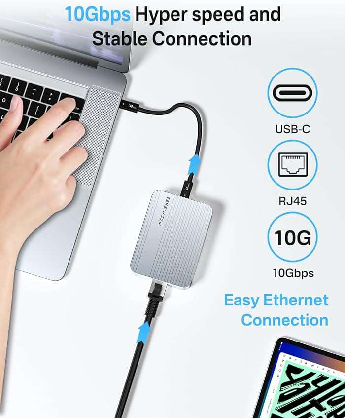 ACASIS USB4 to10gb ethernet Adapter High-Speed USB C to Ethernet Adapter OnlyCompatibleThunderbolt3/4/5/USB4 Aluminum Housing10gb ethernet Adapter Supports10/5/2.5/1Gbps/100Mb/s for Mac/Windows/Linux - Image 3