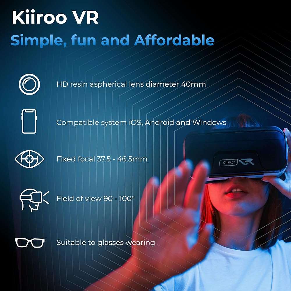 Kiiroo VR Phone Holder – Mobile VR Glasses for iPhone, Android & Windows, Fits 5.5"-7.2" Devices, Adjustable IPD & Focus, Glasses-Friendly, 40mm HD Aspherical Lens - Image 2