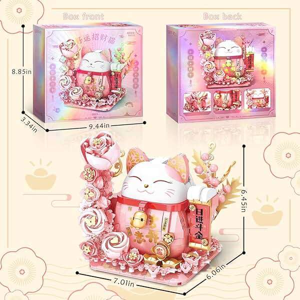 Lucky Cat Building Block Set, Compatible with Lego Cat, 868Pcs Cute Fortune Cat with Flowers Building Blocks, Christmas Birthday Creative Gift for Girls Boys Adult (Pink Cat) - Image 3