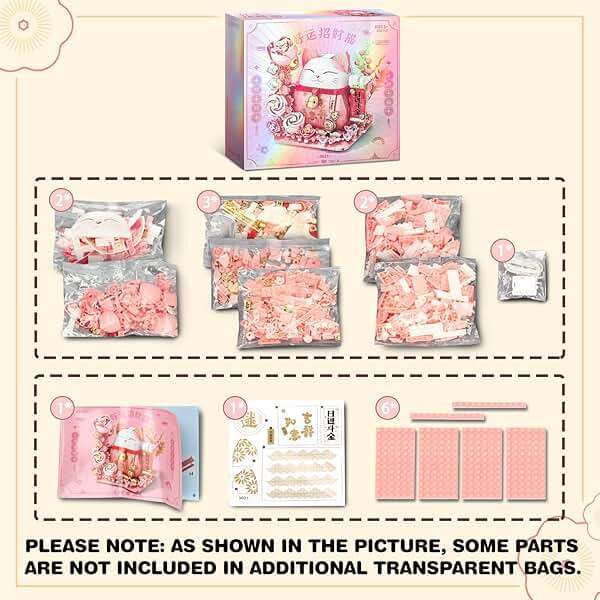 Lucky Cat Building Block Set, Compatible with Lego Cat, 868Pcs Cute Fortune Cat with Flowers Building Blocks, Christmas Birthday Creative Gift for Girls Boys Adult (Pink Cat) - Image 6