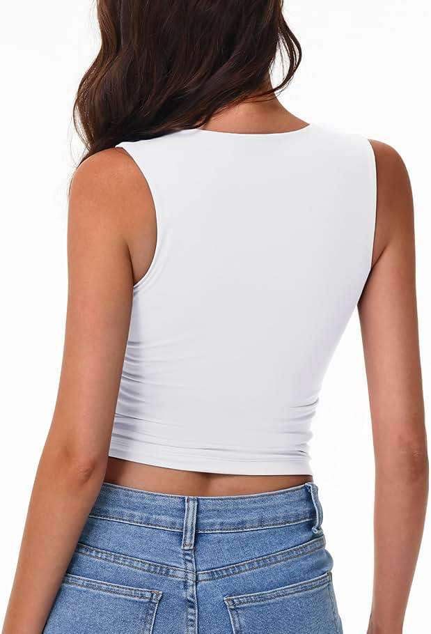 YUCOLEN Women's Double Lined Tank Top Fitted Scoop Neck Casual Basic Summer Tank Sleeveless Tops - Image 8
