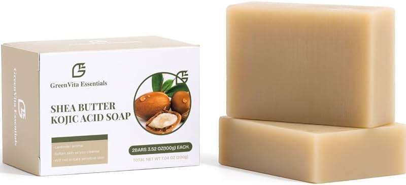 GreenVita Essentials Shea Butter Kojic Soap-Skin and Body Brightening with Shea Butter, Dark Spot Remover, Acne Fighting and Moisturizer (Pack of 2) 100g each - Image 1