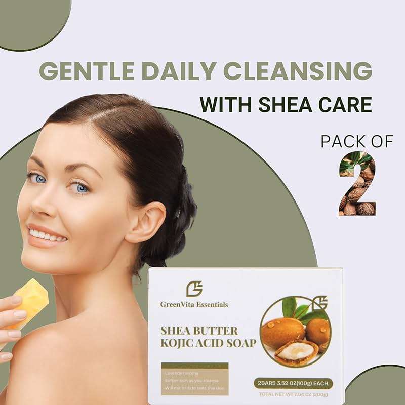 GreenVita Essentials Shea Butter Kojic Soap-Skin and Body Brightening with Shea Butter, Dark Spot Remover, Acne Fighting and Moisturizer (Pack of 2) 100g each - Image 2