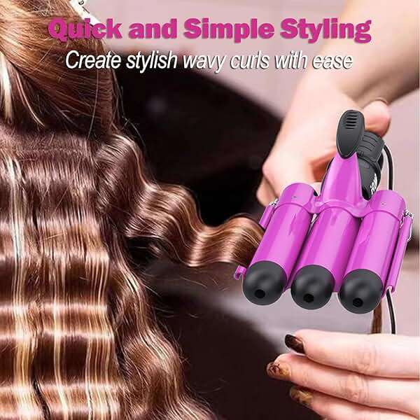 kuwa Crimper Hair Tool,15 Variable Temperature Waver Curling Iron,Three Barrel Curling Iron,Waver Hair Tool,Haircrimper for Women,HairWaver with LCD Temperature Display - Image 2