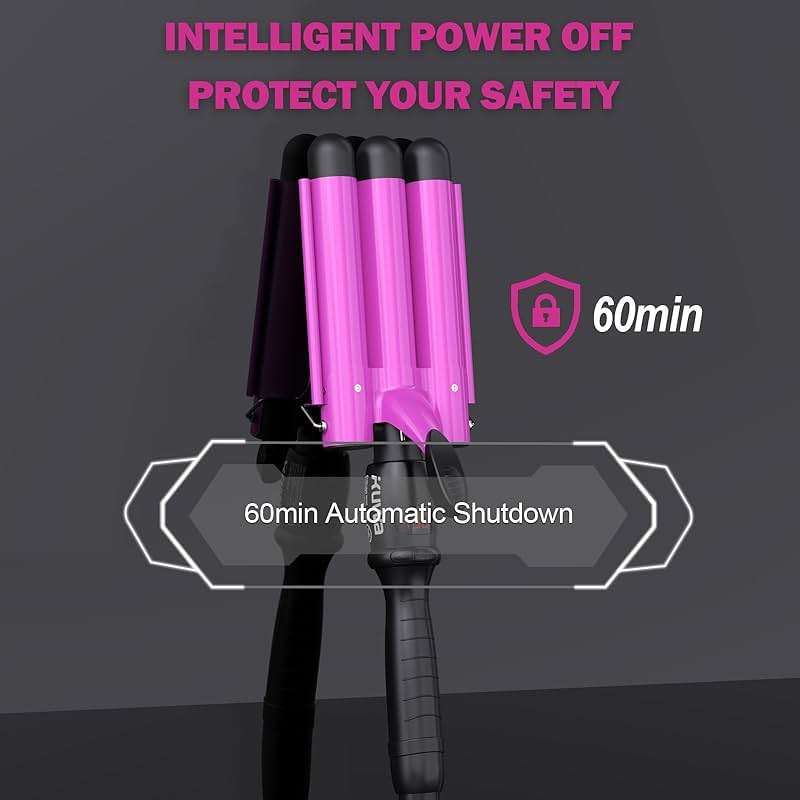 kuwa Crimper Hair Tool,15 Variable Temperature Waver Curling Iron,Three Barrel Curling Iron,Waver Hair Tool,Haircrimper for Women,HairWaver with LCD Temperature Display - Image 4