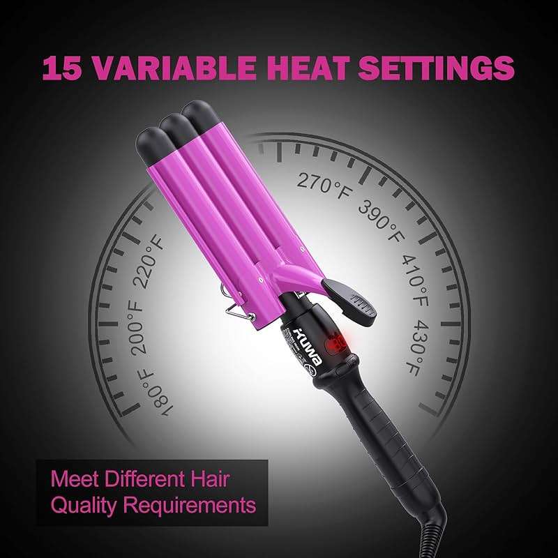 kuwa Crimper Hair Tool,15 Variable Temperature Waver Curling Iron,Three Barrel Curling Iron,Waver Hair Tool,Haircrimper for Women,HairWaver with LCD Temperature Display - Image 5