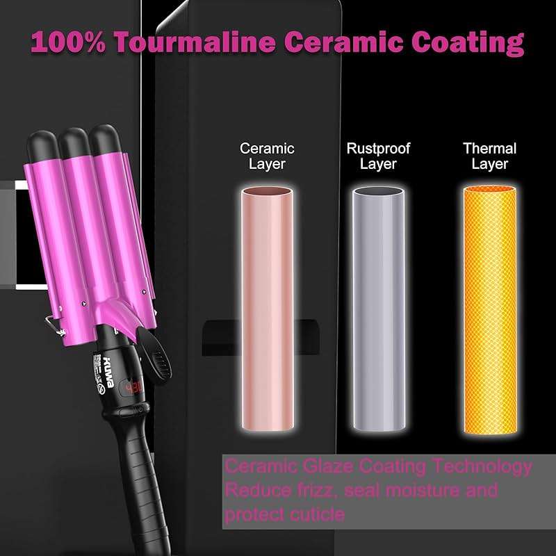 kuwa Crimper Hair Tool,15 Variable Temperature Waver Curling Iron,Three Barrel Curling Iron,Waver Hair Tool,Haircrimper for Women,HairWaver with LCD Temperature Display - Image 6
