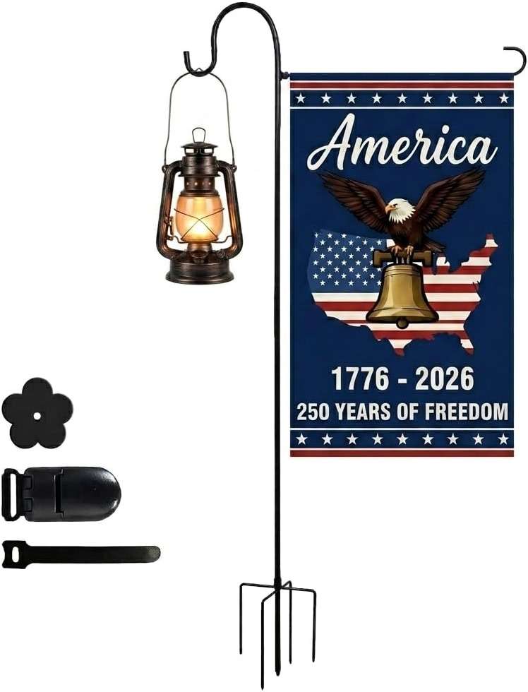 ESTTOP Heavy-Duty Garden Flag Stand with Shepherd's Hook Holder – Sturdy Metal Frame for 12x18 Inch Flags & String Lights, Weather-Resistant Outdoor Lawn, Patio, Yard Decorations - Image 1