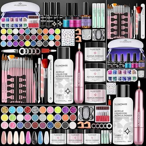 Glamonade Acrylic Nail Kit for Beginners: Professional Acrylic Nail Kit Set with Everything with Drill Powder Nail Art Starter Tech Kit at Home Salon Gift - Image 1