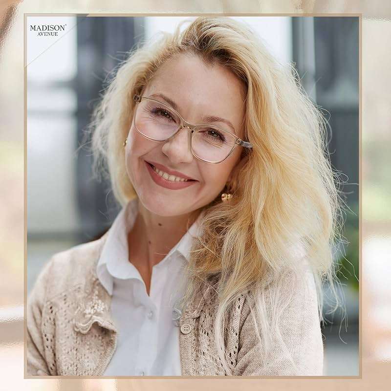 Madison Avenue Square Vintage TR90 Blue Light Blocking Reading Glasses for Women, Anti Eyestrain/Glare Computer Readers - Image 2