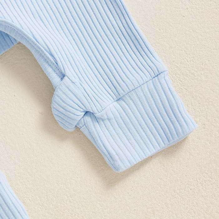 Infant Boys Girls Clothes Set Newborn Baby Romper Hat Ribbed Knit Long Sleeve Button Solid Bodysuit Jumpsuit - Image 5