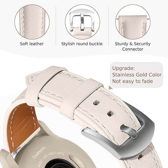 Laband 18mm Leather Watch Band Compatible with Garmin Venu 3S 41mm/Venu 4 41mm/Venu 2S/Vivoactive 4S/Vivomove 3S/Forerunner 265S/Forerunner 255S, Genuine Leather Soft Strap Wristband for Women Men - Image 2