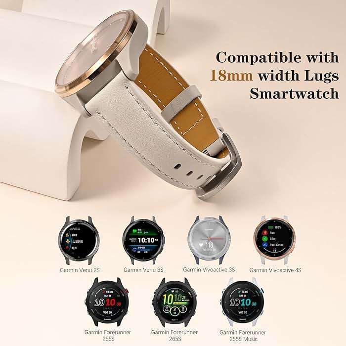 Laband 18mm Leather Watch Band Compatible with Garmin Venu 3S 41mm/Venu 4 41mm/Venu 2S/Vivoactive 4S/Vivomove 3S/Forerunner 265S/Forerunner 255S, Genuine Leather Soft Strap Wristband for Women Men - Image 5