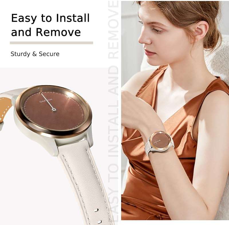 Laband 18mm Leather Watch Band Compatible with Garmin Venu 3S 41mm/Venu 4 41mm/Venu 2S/Vivoactive 4S/Vivomove 3S/Forerunner 265S/Forerunner 255S, Genuine Leather Soft Strap Wristband for Women Men - Image 6
