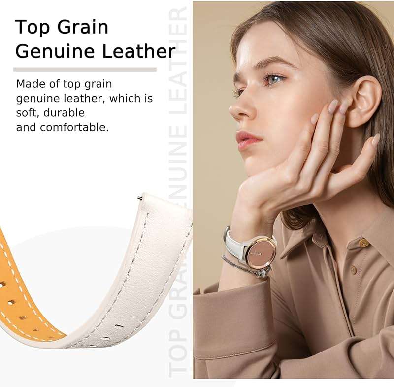 Laband 18mm Leather Watch Band Compatible with Garmin Venu 3S 41mm/Venu 4 41mm/Venu 2S/Vivoactive 4S/Vivomove 3S/Forerunner 265S/Forerunner 255S, Genuine Leather Soft Strap Wristband for Women Men - Image 8